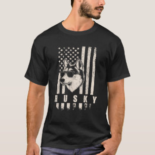 Camiseta Cachorro Husky Bandeira Americana EUA Patriótico A