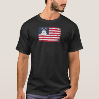 Camiseta Cachorro Husky Bandeira Americana Funny 4 De Julho