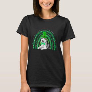 Camiseta Cachorro Husky Engraçado Verde Arco-Íris Feliz Dia