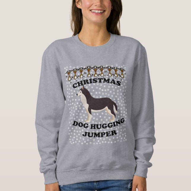Camiseta Cachorro Husky Natal Abraçando Cachorro (Frente)