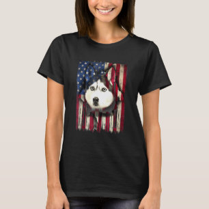Camiseta Cachorro Husky Patriota Bandeira Americana