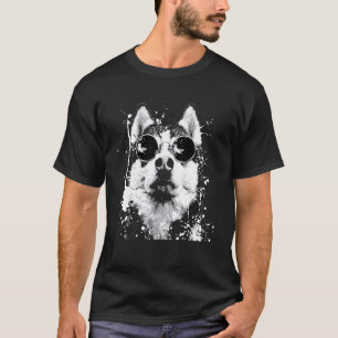 Camiseta Cachorro Husky Siberiano com Óculos de Sol Estilo 