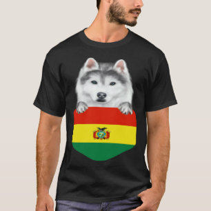 Camiseta Cachorro Husky Siberiano da Bandeira da Bolívia no