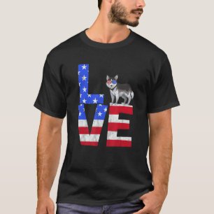 Camiseta Cachorro Husky Siberiano EUA Óculos de Sol Bandeir