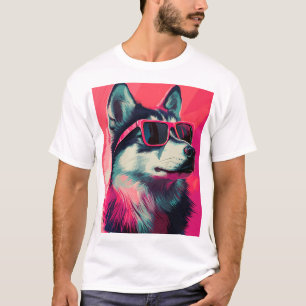 Camiseta Cachorro Husky Siberiano fixe com óculos de sol