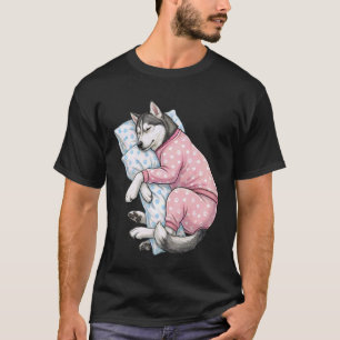 Camiseta Cachorro Husky Siberiano Fofo Dormindo em Roupas d