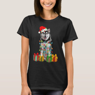 Camiseta Cachorro Husky Siberiano Natal Luzes de Natal Cach