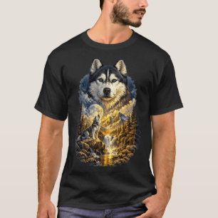 Camiseta Cachorro Husky Siberiano Uivando para a Lua