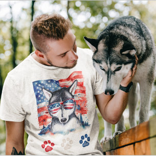 Camiseta Cachorro Husky Siberiano Vermelho Branco e Azul 4 