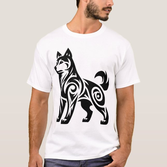 Camiseta Cachorro Husky Tribal Místico Poderoso (Frente)
