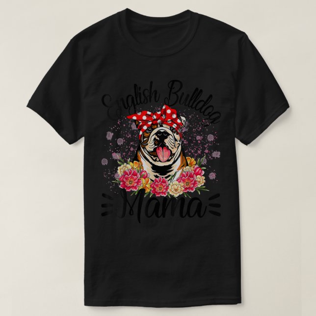 Camiseta Cachorro Inglês Mama Florals Cachorro Bonito Mãe d (Frente do Design)