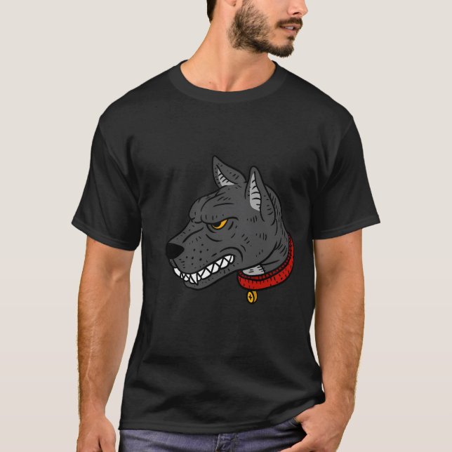 Camiseta Cachorro Irritado. Ilustração Pitbull. (Frente)