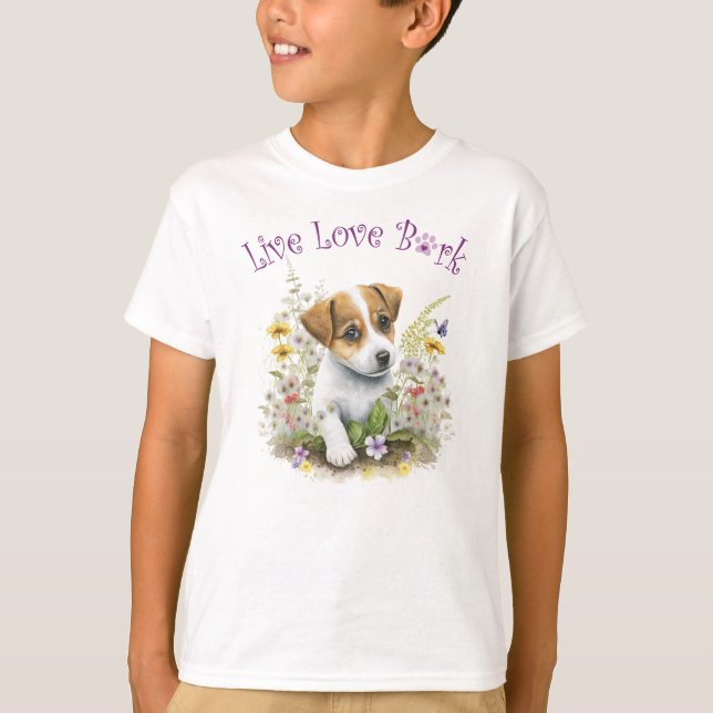 Camiseta Cachorro Jack Russell Fofo Floral (Frente)