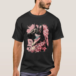 Camiseta Cachorro Japonês Flor de Cerejeira Pastor Alemão F