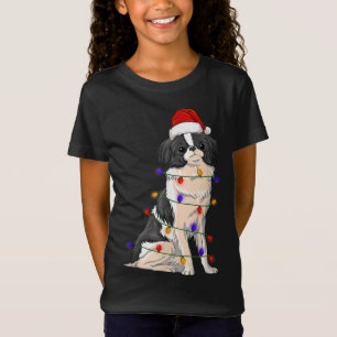 Camiseta Cachorro Japonês Vestindo Luzes de Natal