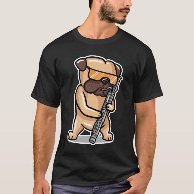 Camiseta Cachorro Jogando Bassoon (Frente)