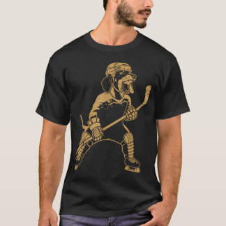 Camiseta Cachorro Jogando Hóquei No Gelo Divertido Fã de Es