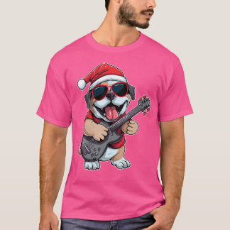 Camiseta Cachorro Jogando Violão Santa Hat Cachorro de Nata