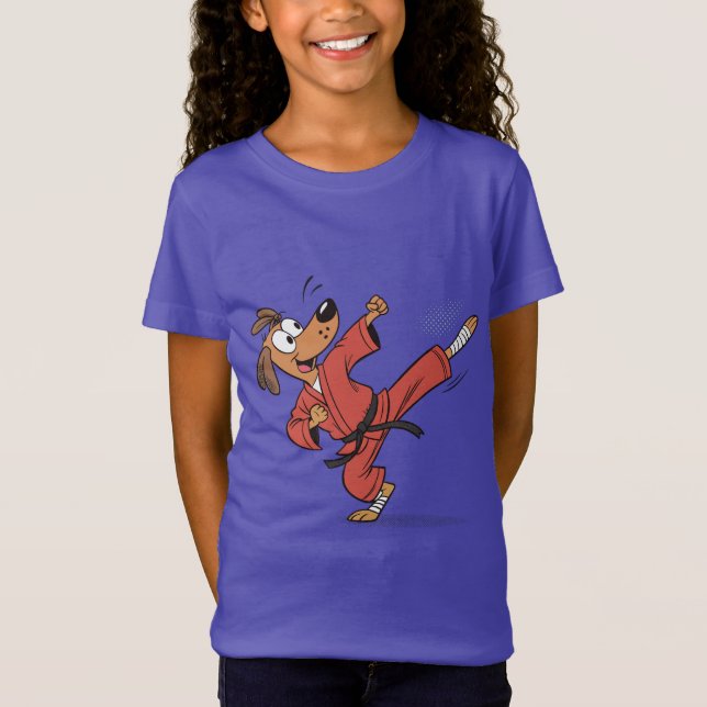 Camiseta Cachorro Karate em ação - Cartoon Engraçado de Art (Frente)