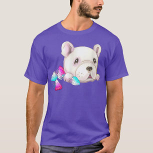 Camiseta Cachorro kawaii branco francês, bonito e morango