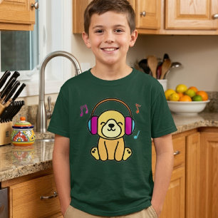 Camiseta Cachorro Kawaii Sorridente com Fones de Ouvido Col