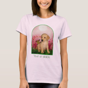 Camiseta Cachorro Labrador Amarelo Borboleta Lírios Flores 