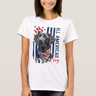 Camiseta Cachorro Labrador Preto Patriótico Bandeira Dos EU