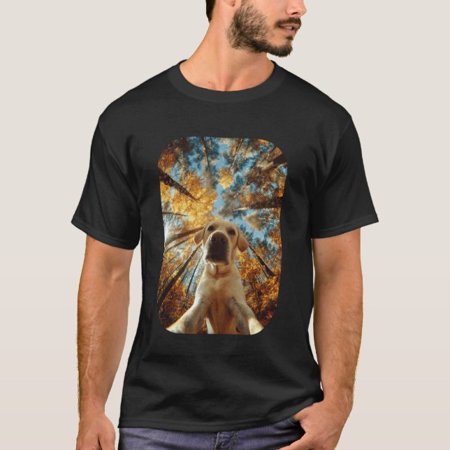 Camiseta Cachorro Labrador Retriever Selfie Folhas de Outon (Frente)