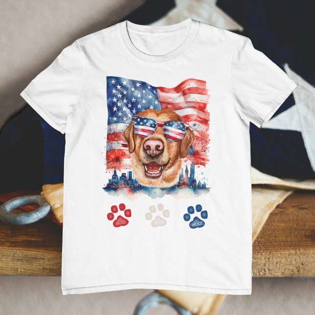 Camiseta Cachorro Labrador Vermelho Branco Azul Americano 4 (Criador carregado)