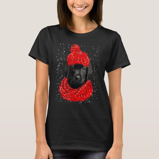 Camiseta Cachorro Labrador Vermelho Chapéu de Inverno Cache (Frente)
