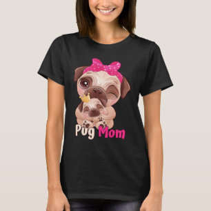 Camiseta Cachorro Laço Rosa Pug Fofo Mamãe