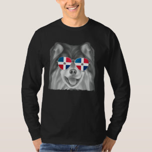 Camiseta Cachorro-Lapão Finlandês Bandeira Dominicana Óculo