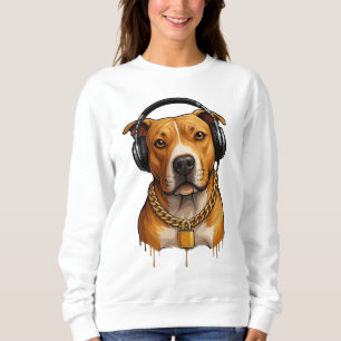 Camiseta Cachorro legal com Fones de ouvido e cadeia Dourad
