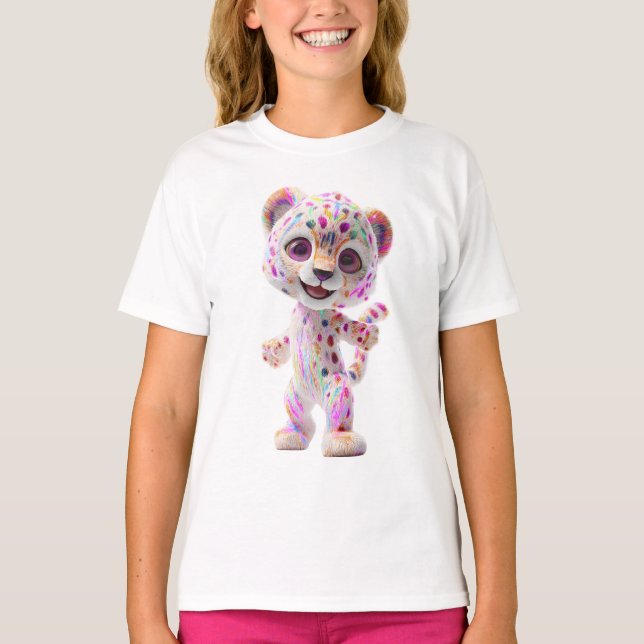 Camiseta Cachorro Leopardo com Tinta Arco-íris para Criança (Frente)