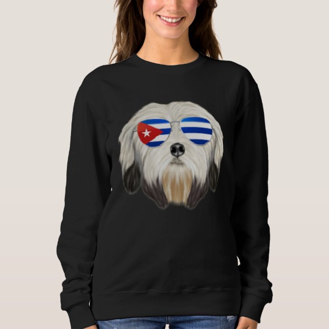 Camiseta Cachorro Lowchen da Bandeira Cubana Cuba Bolso (Frente)