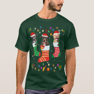 Camiseta Cachorro Luz de Natal Três Pitbull Cachorro no Nat