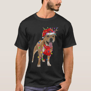 Camiseta Cachorro Luzes de Natal Árvore de Natal Pitbull Fo