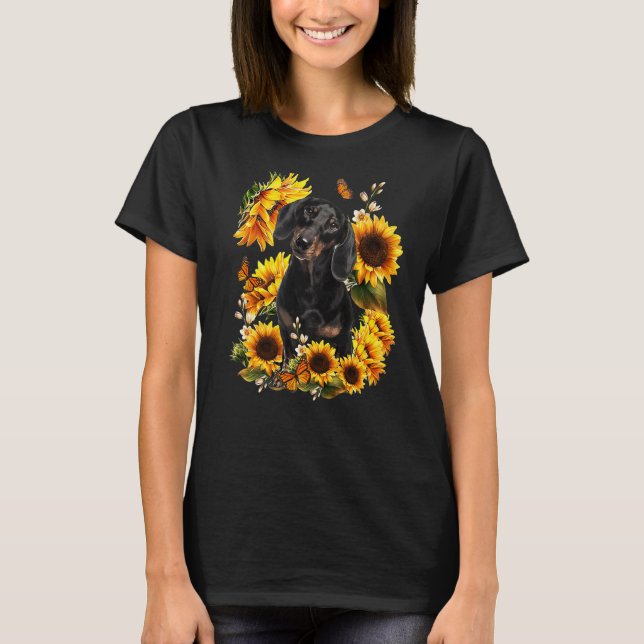 Camiseta Cachorro Mãe Dia de as mães Sunflower Dachshund Mã (Frente)