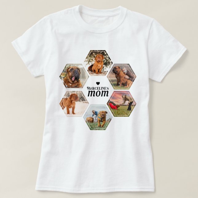 Camiseta Cachorro Mãe Personalizada 6 Colagem de Fotos de P (Frente do Design)