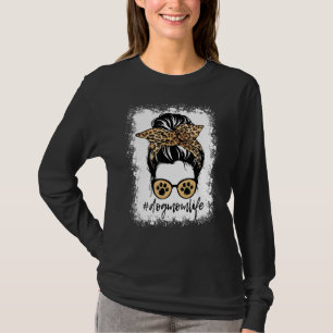Camiseta Cachorro Mãe Vida Mensageira Leopard Imprime Mulhe