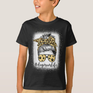 Camiseta Cachorro Mãe Vida Mensagem Bun Bandana Leopard Imp