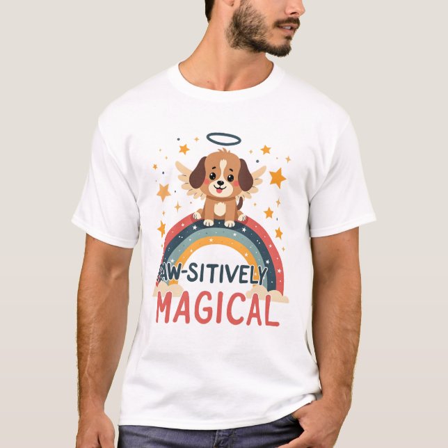 Camiseta Cachorro Mágico Positivamente Antigo Arco-íris Anj (Frente)