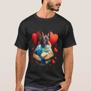 Camiseta Cachorro Malinois Belga Dia da Terra Abraço Amor P