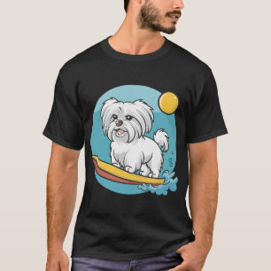 Camiseta Cachorro Maltês Aventureiro Surfando Surfistas Eng