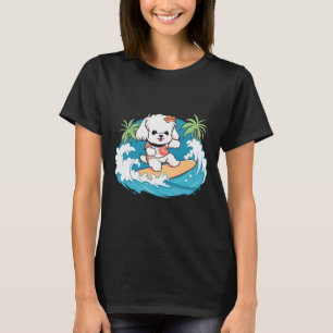 Camiseta Cachorro Maltês Bonito Navegando nas Ondas do Para