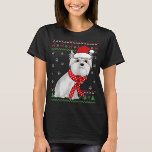 Camiseta Cachorro Maltês Bonito Sueco de Natal Feio Santa H