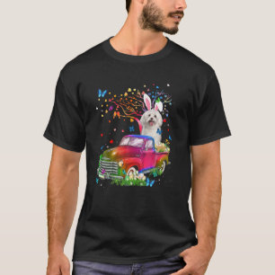 Camiseta Cachorro Maltês Cachorro Caçando Ovos Páscoa D