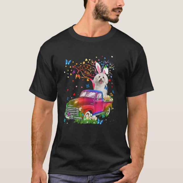 Camiseta Cachorro Maltês Cachorro Caçando Ovos Páscoa D (Frente)