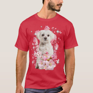 Camiseta Cachorro Maltês Cerejeira Japonesa Flor Sakura