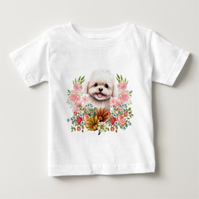 Camiseta Cachorro Maltês com Flores, Cachorro Maltês (Frente)